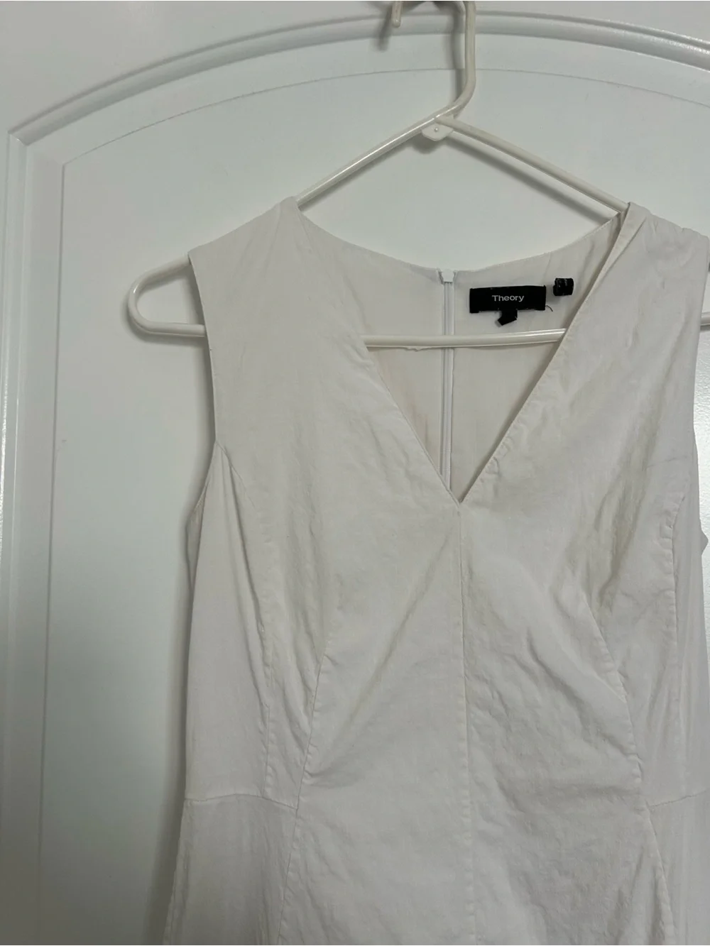 Theory Seamed V-Neck White Linen Blend Midi Dress Size 4 chic preppy summer - Picture 13 of 16